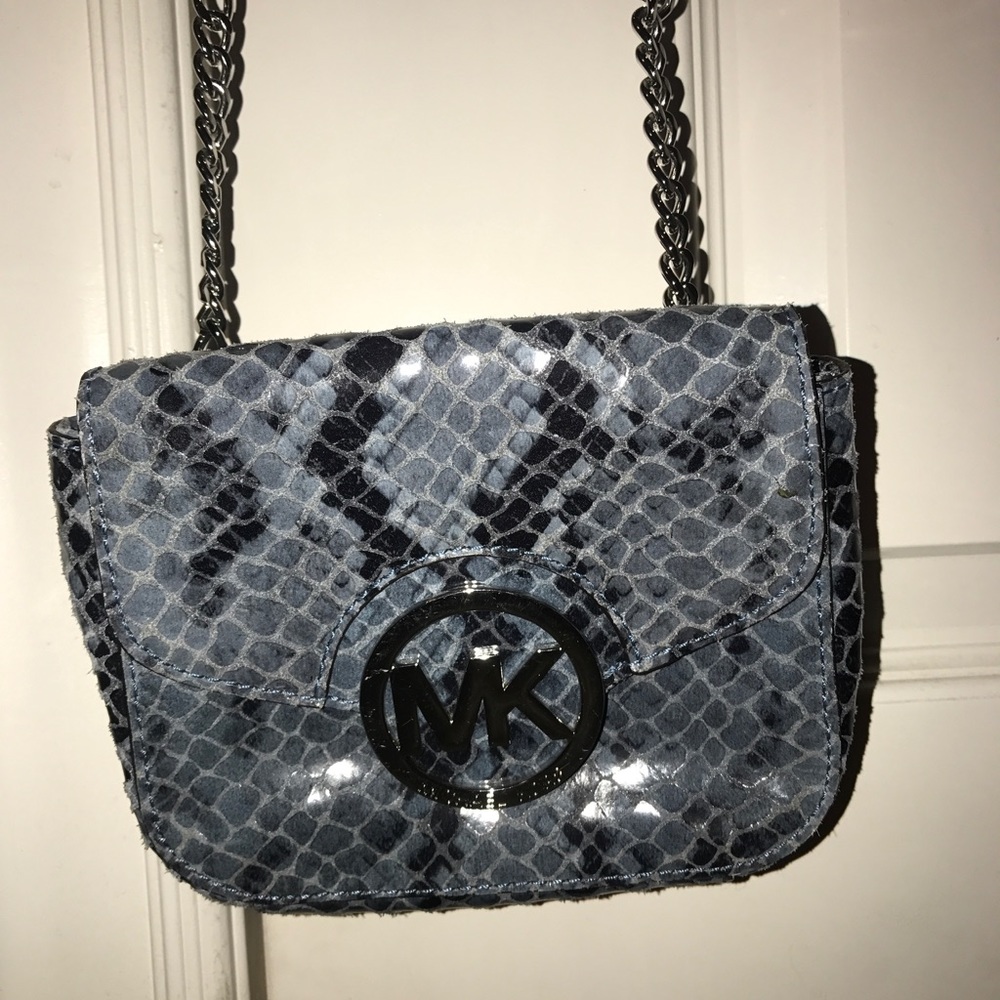 MICHAEL KORS blue snakeskin cross body purse